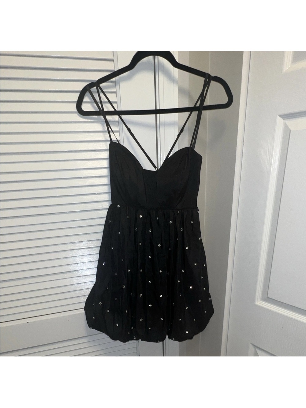 Black Sequin Bubble Mini Dress with Strappy Back